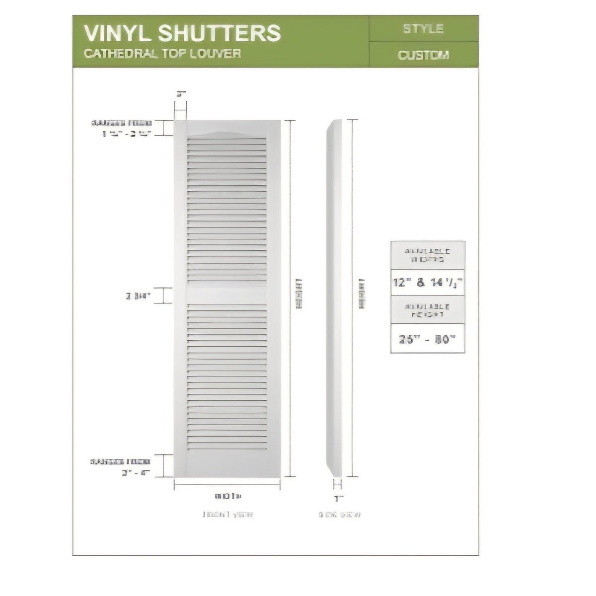 12"W x 31"H Mid-America Vinyl,Standard Size Cathedral Top Center Mullion, Open Louver Shutter white