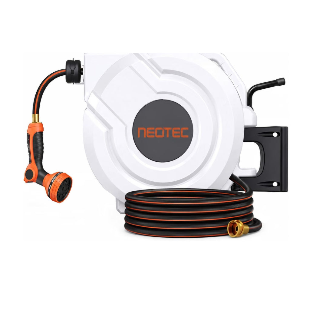 NEO-TEC 115ft 5/8" Retractable Garden Hose Reel with Auto Rewind Any Length Lock Heavy Duty Hose
