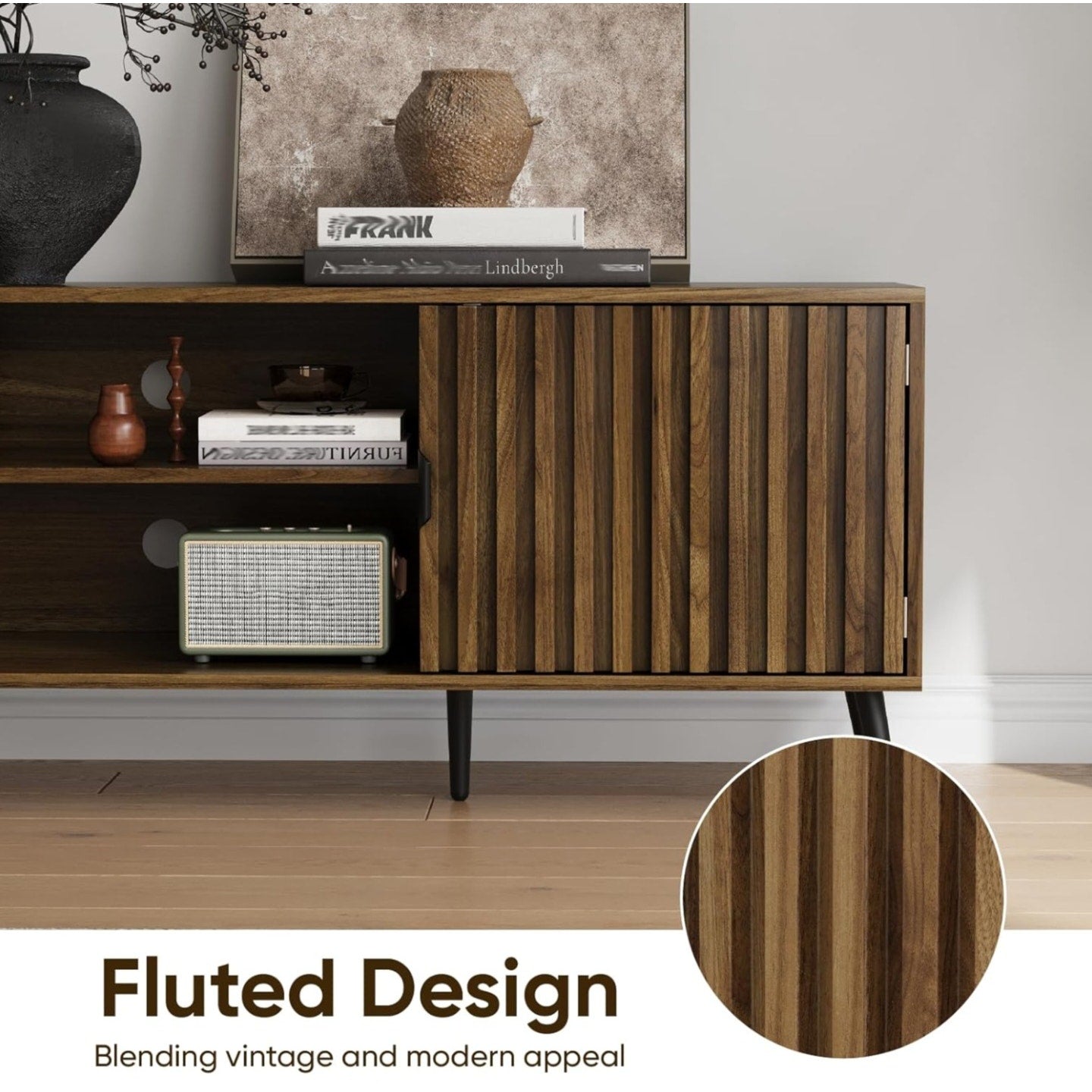 Smart FENDEE 63-Inch TV Stand for TVs up to 70 Inch, Mid-Century Modern Television Stand