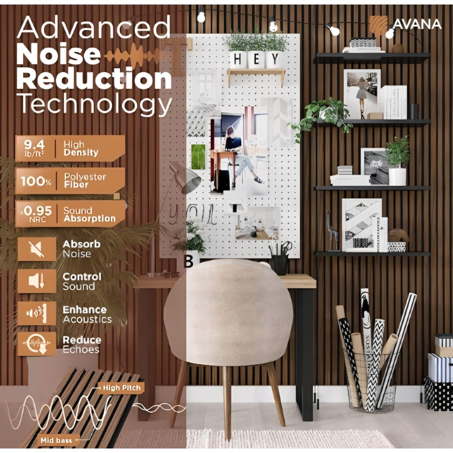 Acoustic Wood Wall Panels Rustic Walnut – 93.2x11.25 Inch Panels Fits 94x12 Layout