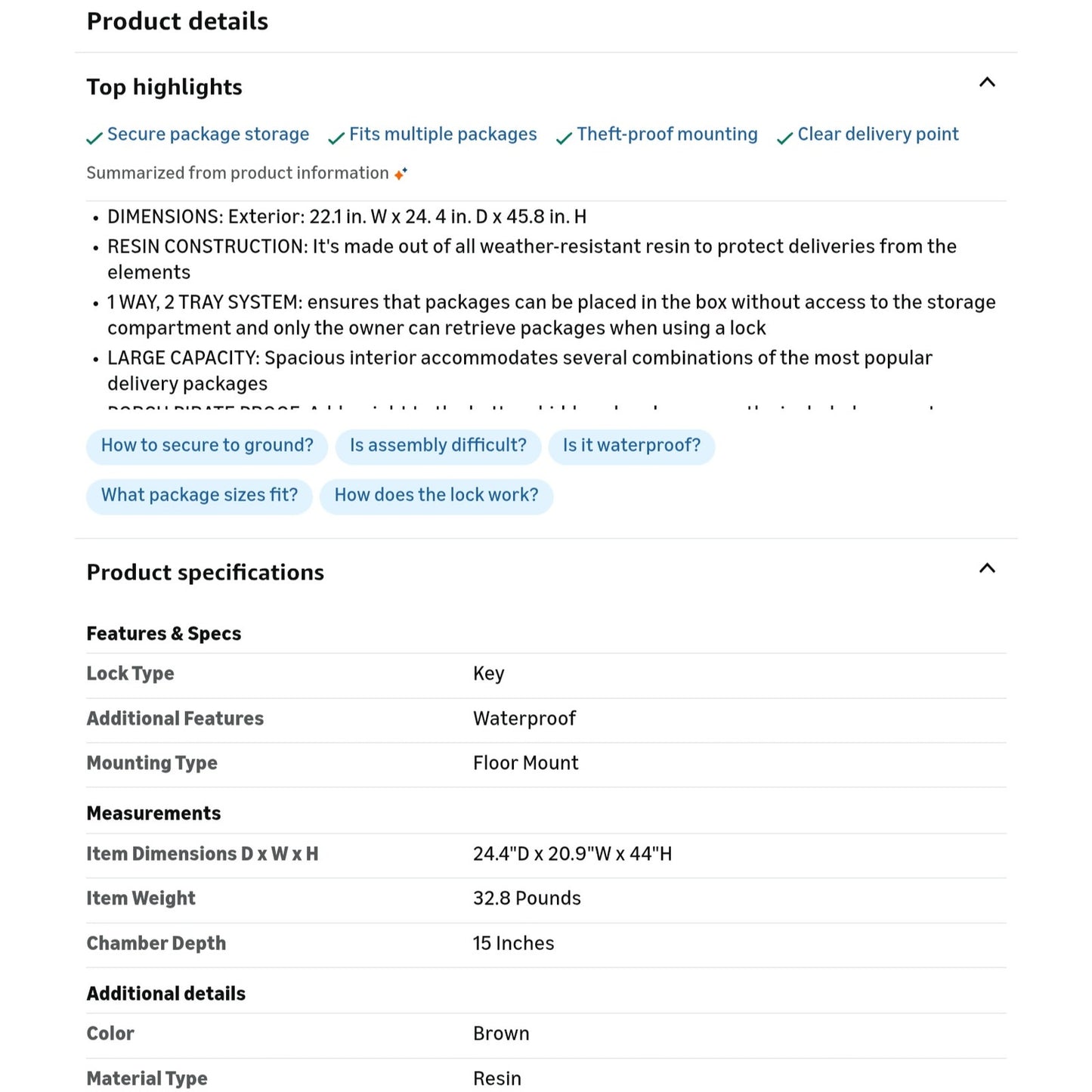 Keter Delivery Box for Porch with Lockable Secure Storage Compartment to Keep Packages Safe