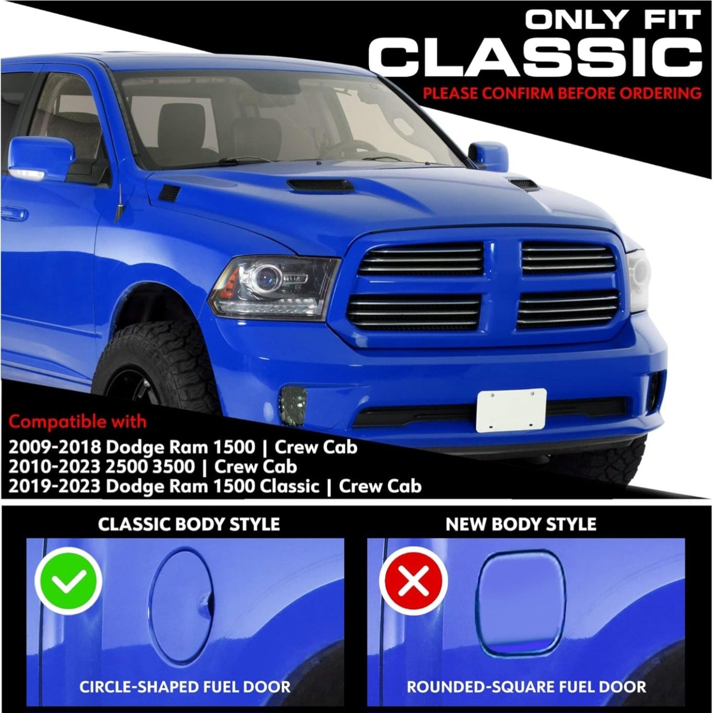 yger Auto 3.5" Rider Running Boards Compatible with 2009-2018 Dodge Ram 1500; 2010-2025 2500 / 3500