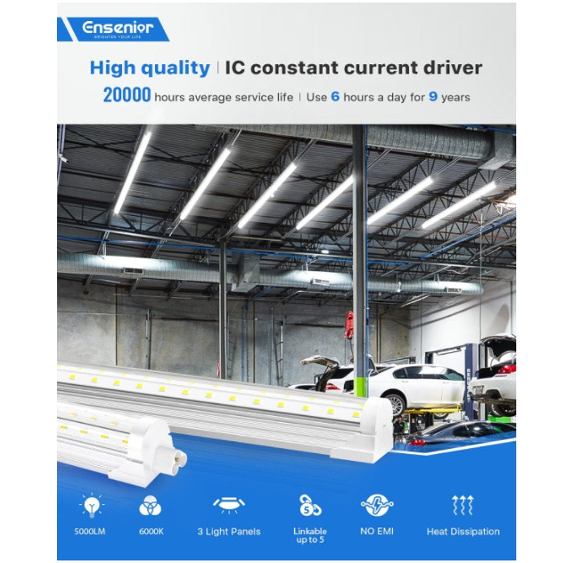Ensenior 8FT LED Shop Lights, 6000K T8 Commercial Bay Lighting