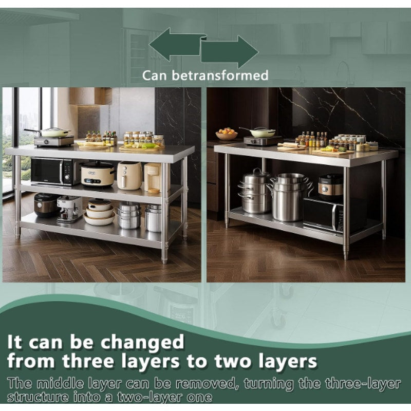 Stainless Steel Table with Wheels for Food Preparation and Work, (60" Lx32 Wx34 H)
