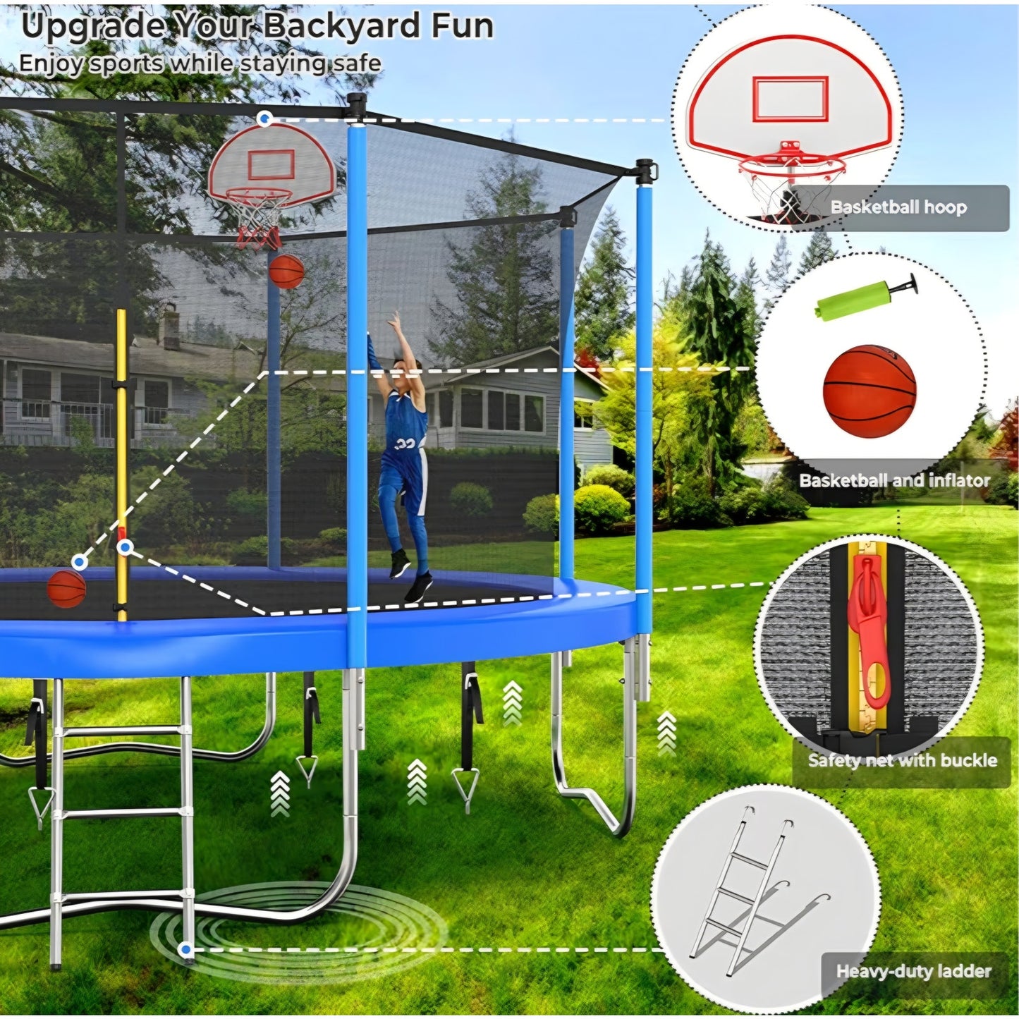 Lyromix Upgraded 12FT  Trampoline Outdoor with Basketball Hoop and Net, Capacity for 4-6 Kids