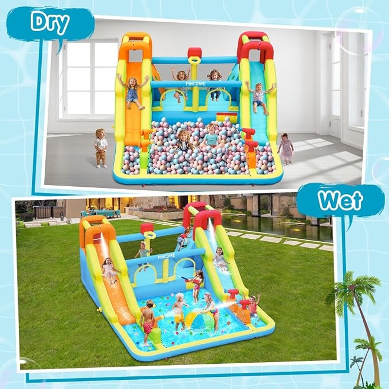 Inflatable Bounce House for Kids, Water Bounce House with Double Slides Indoor Outdoor, 750W Blower