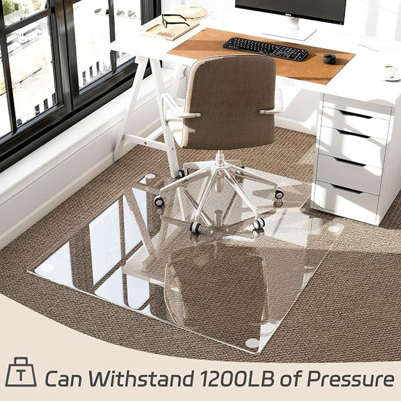 36"x48" Irregular Tempered Glass Office Chair Mat, 1/5" Thick, Hardwood Floor/Carpeted Floors, Clear