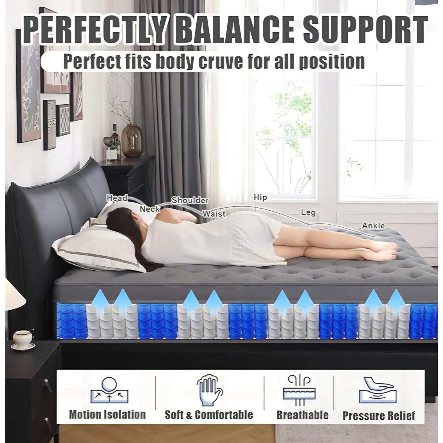 Vantoo King Mattress, 12 Inch Hybrid Memory Foam Mattress in a Box with Upgrade Pocket Springs,