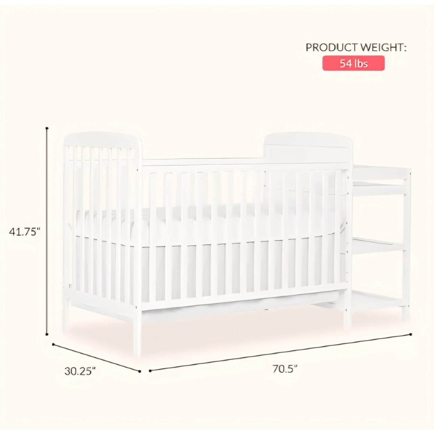Dream On Me Anna 3-in-1 Convertible Full-Size Baby Crib & Changer with Storage in White
