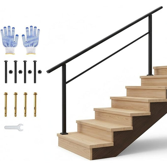 Garvee Outdoor Handrail for Steps, & Indoor Stair Railing Kit, Black Aluminum Railing. (1 Pack).