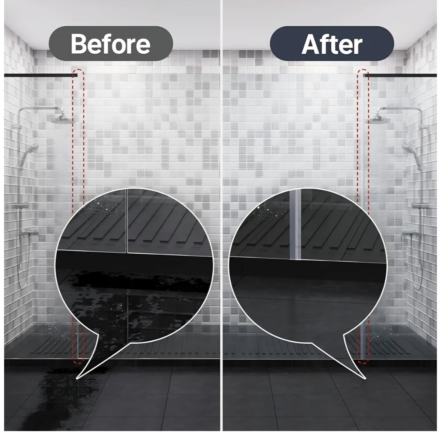 AmazerBath Shower Door Side Seal Strip (Set of 2), Frameless Glass Shower Door Seal Strip - Suit