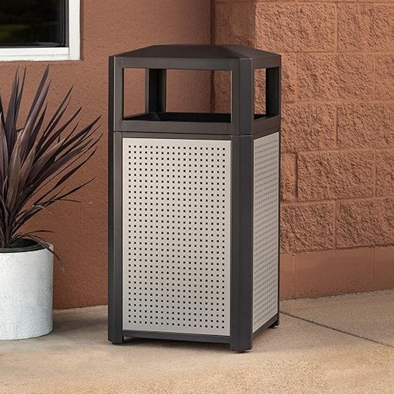 Safco Evos Steel Trash Can,38 Gallons,Indoor and Outdoor Use,Commercial Garbage CanwithPlasticLiner