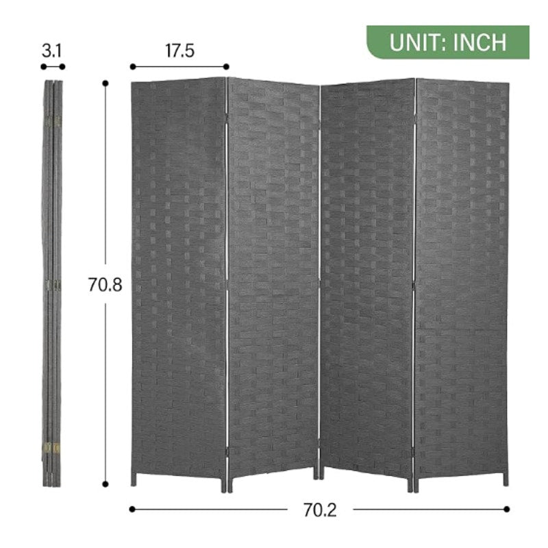 FDW Room Divider Wood Screen Mesh Woven Design Folding Portable Partition