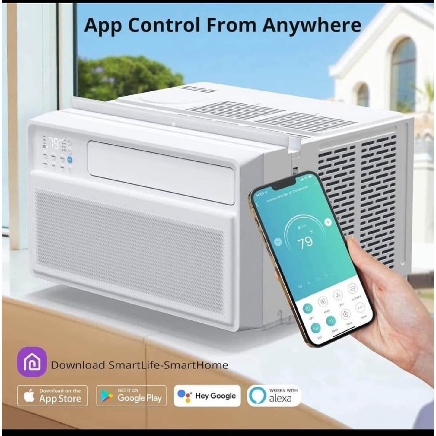 acekool 8000 btu inverter smart window air conditioner, window ac unit with remote/app control, open