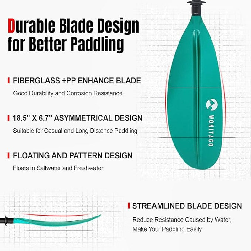 Kayak Paddle Premium Carbon Fiber Paddle, Reinforced PP + Fiberglass Blade, 240-260 cm/94-102 Inches